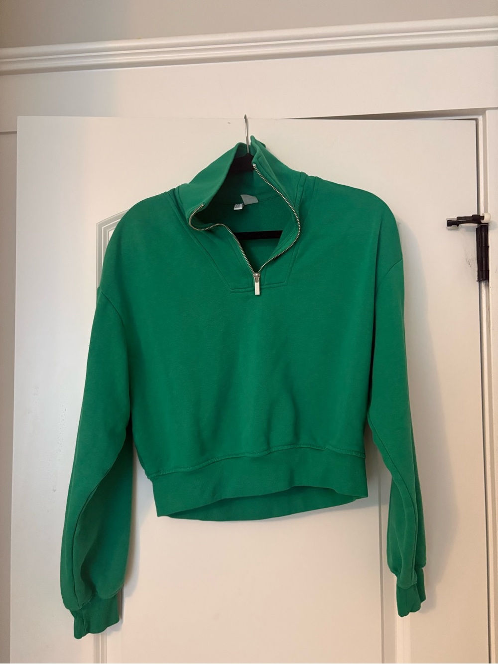 H&M Emerald Green Cropped Quarter-Zip Sweatshirt